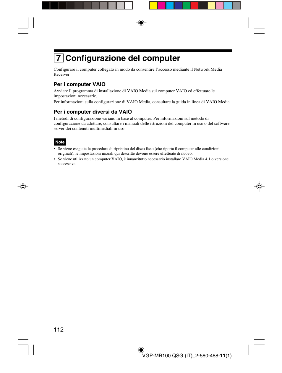 7 configurazione del computer | Sony VGP-MR100U User Manual | Page 112 / 143