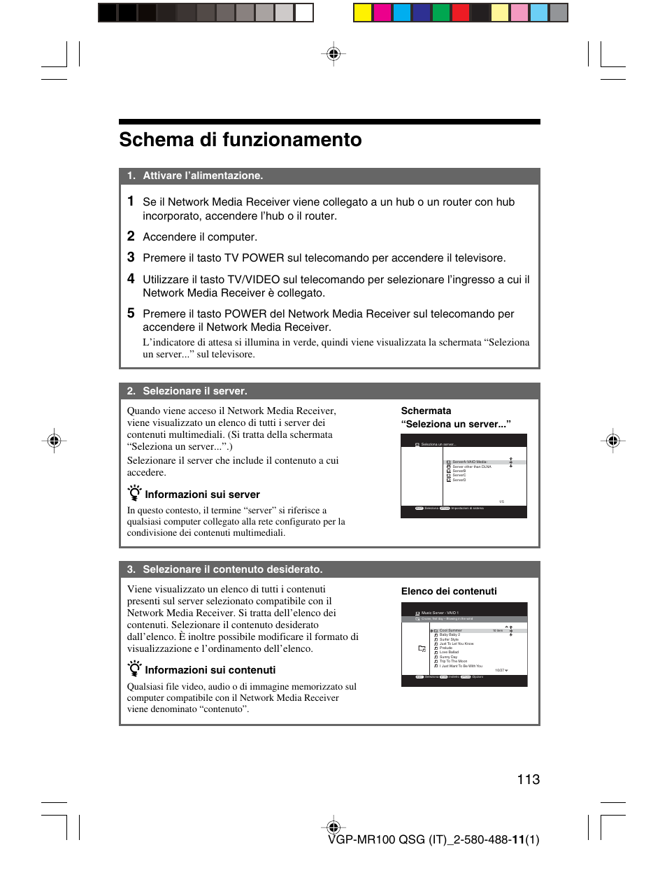 Schema di funzionamento, Accendere il computer | Sony VGP-MR100U User Manual | Page 113 / 143