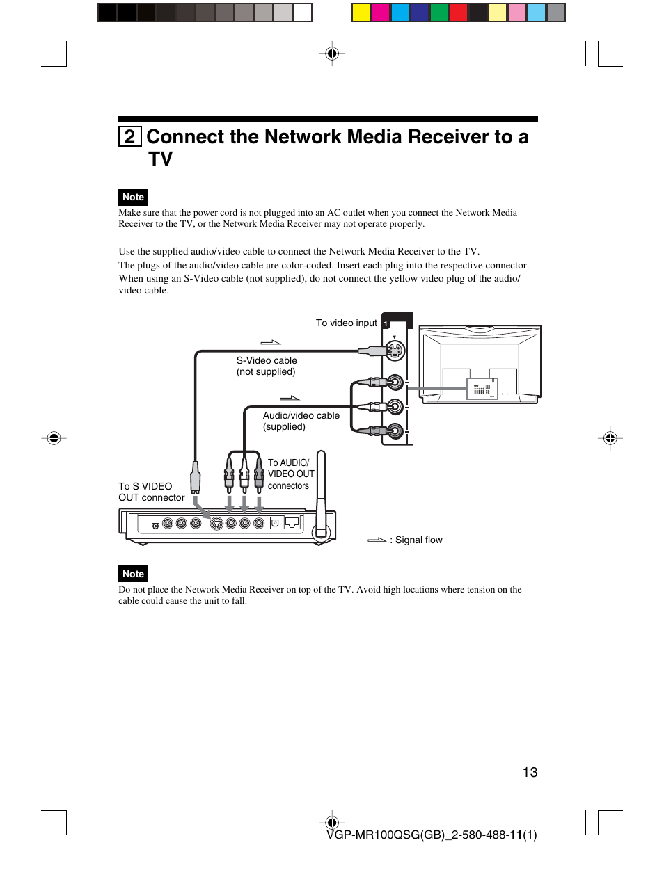 2 connect the network media receiver to a tv | Sony VGP-MR100U User Manual | Page 13 / 143