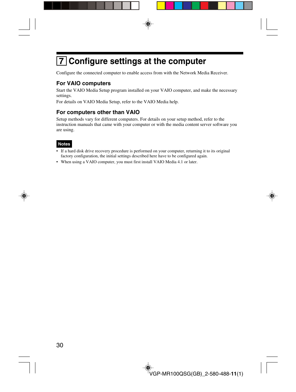 7 configure settings at the computer | Sony VGP-MR100U User Manual | Page 30 / 143