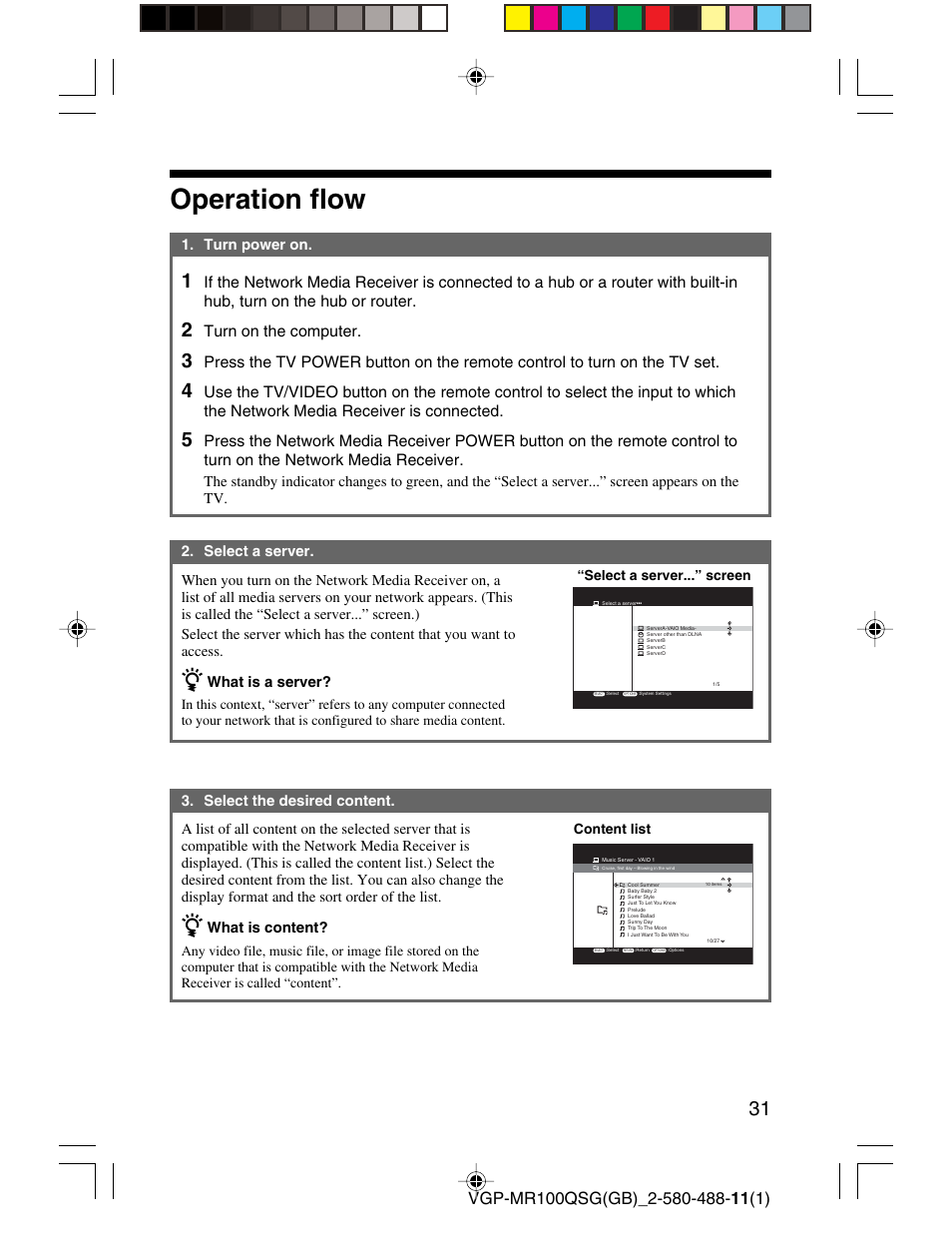 Operation flow, Turn on the computer | Sony VGP-MR100U User Manual | Page 31 / 143