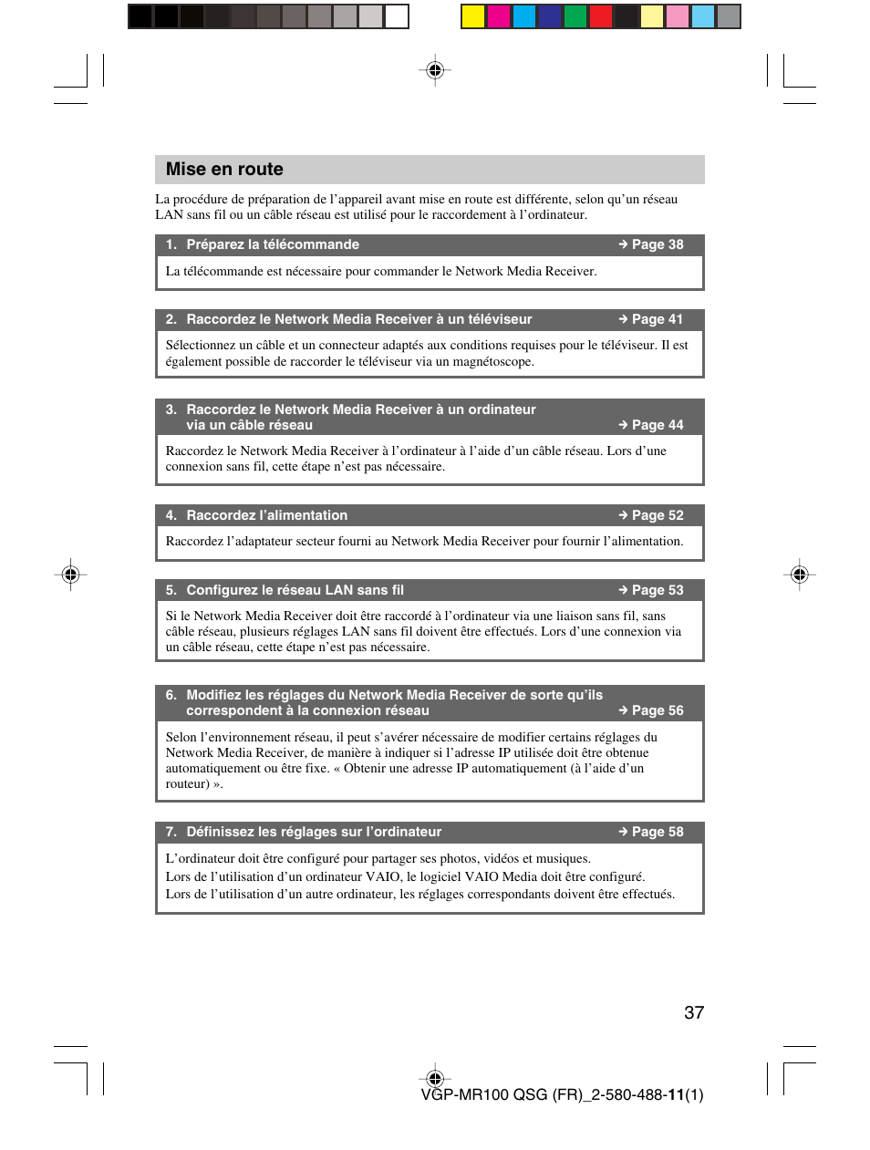 Mise en route | Sony VGP-MR100U User Manual | Page 37 / 143