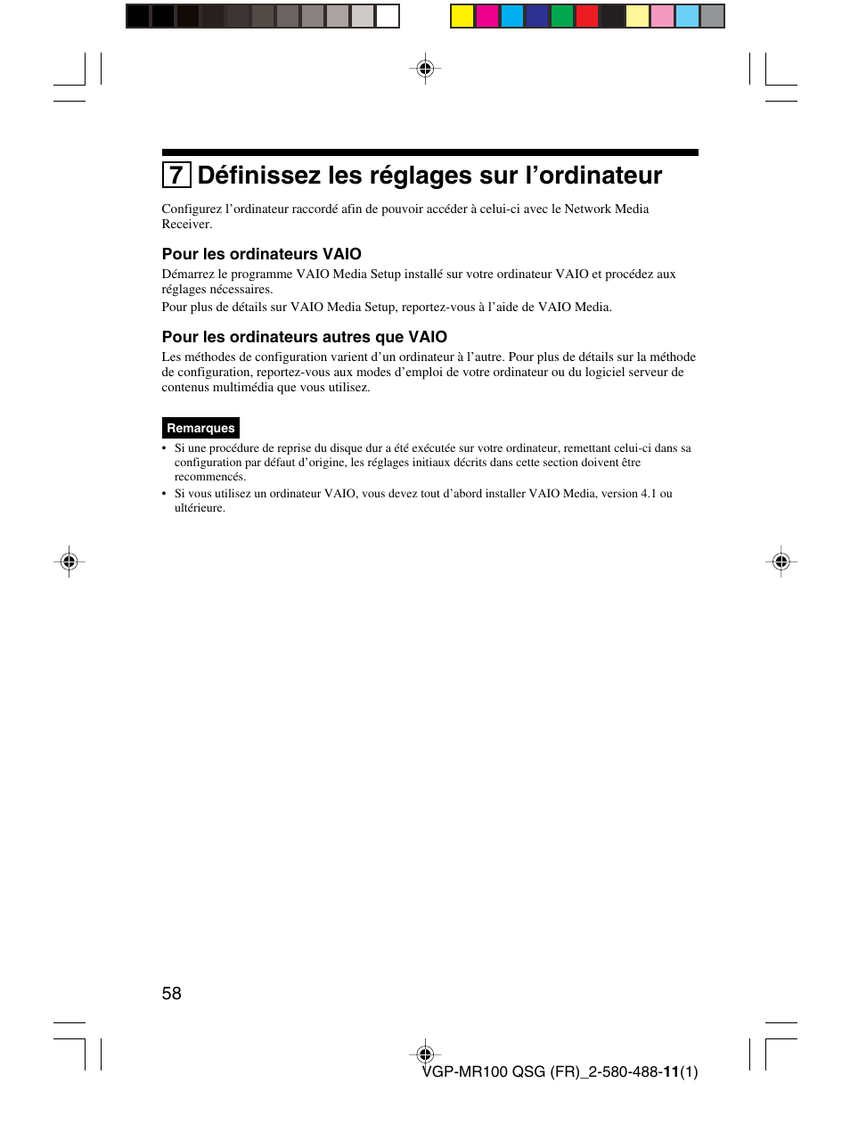 7 définissez les réglages sur l’ordinateur | Sony VGP-MR100U User Manual | Page 58 / 143