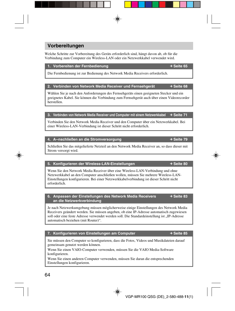 Vorbereitungen | Sony VGP-MR100U User Manual | Page 64 / 143