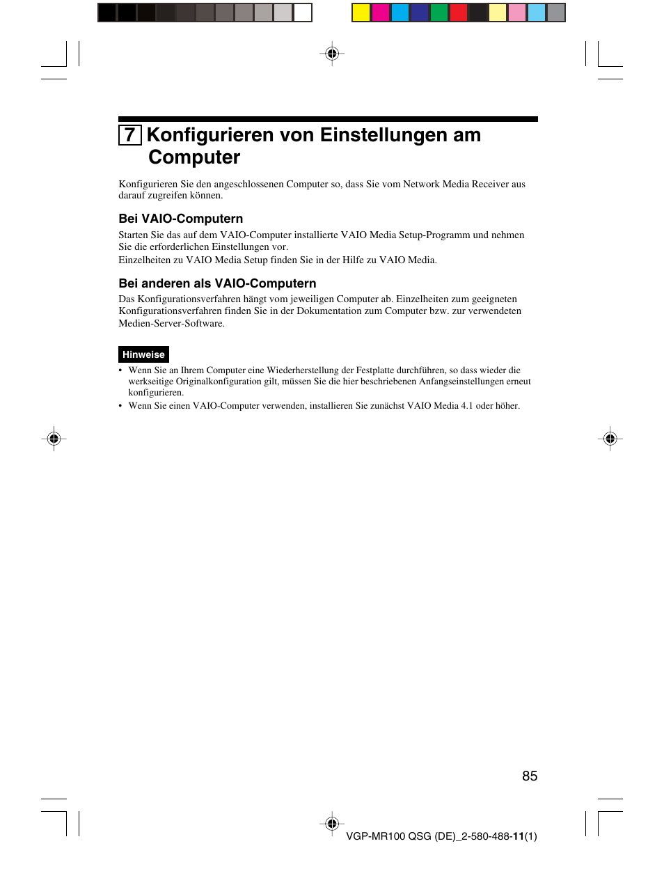 7 konfigurieren von einstellungen am computer | Sony VGP-MR100U User Manual | Page 85 / 143