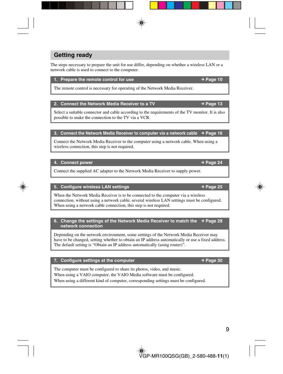 9getting ready | Sony VGP-MR100U User Manual | Page 9 / 143