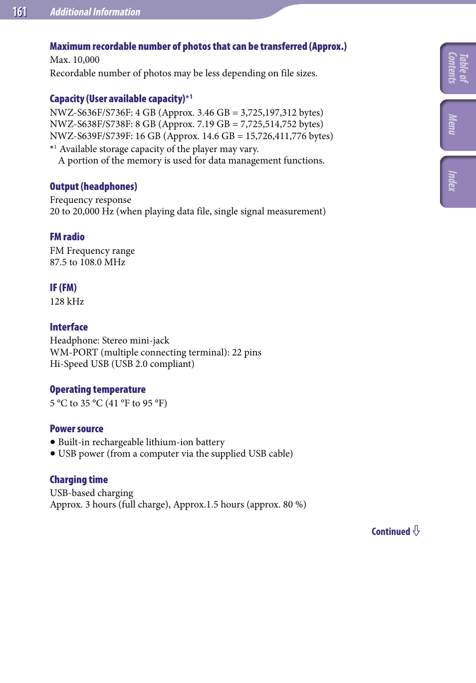 Sony NWZ-S738FBNC User Manual | Page 161 / 166