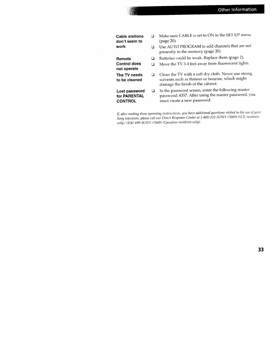 Not operate | Sony KV-24FV10 User Manual | Page 37 / 41
