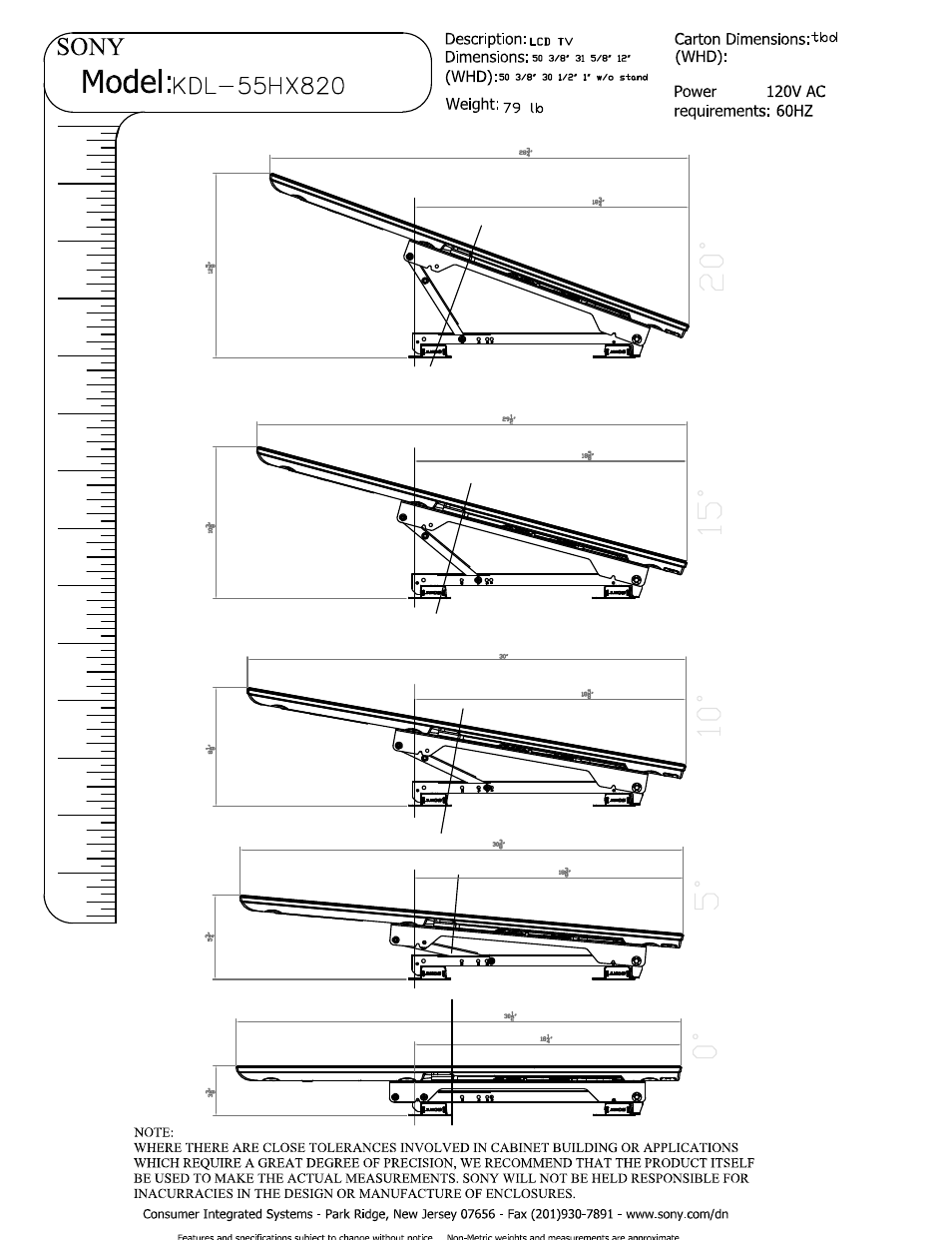 Dimensions; so a/a* ai 5/8' 12, Weight: 79 ib, Model | Sony KDL-55HX820 User Manual | Page 4 / 5