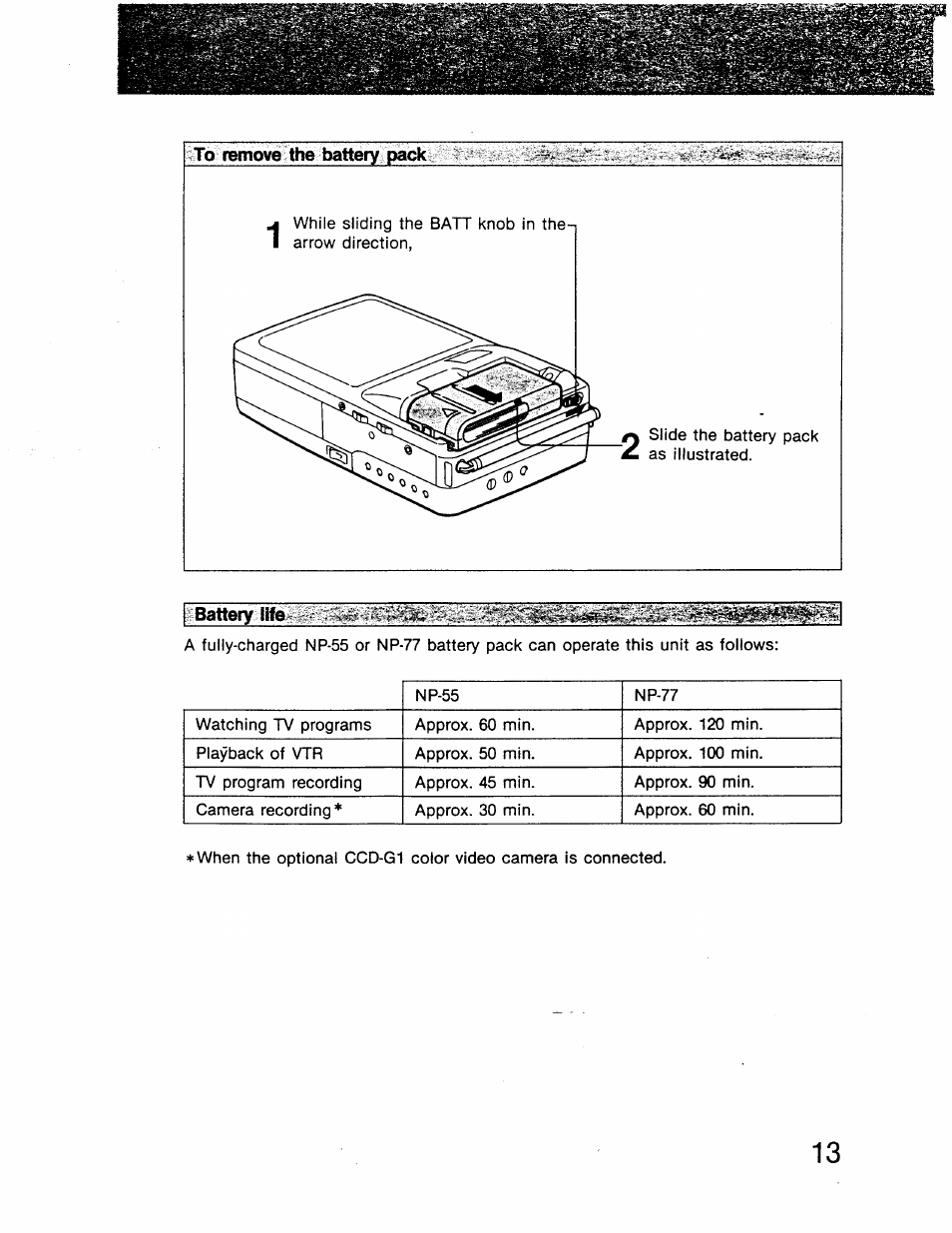 Sbattery | Sony GV-8 User Manual | Page 13 / 60