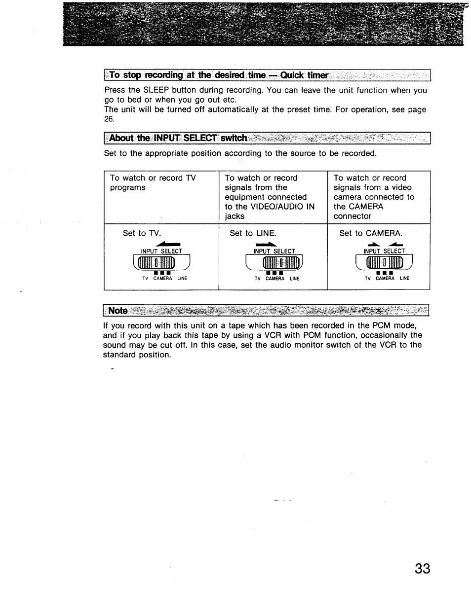 About the input select switch, Note, To start recording at the desired time | Lipld ), I iplldj, I golid i, M m m | Sony GV-8 User Manual | Page 33 / 60