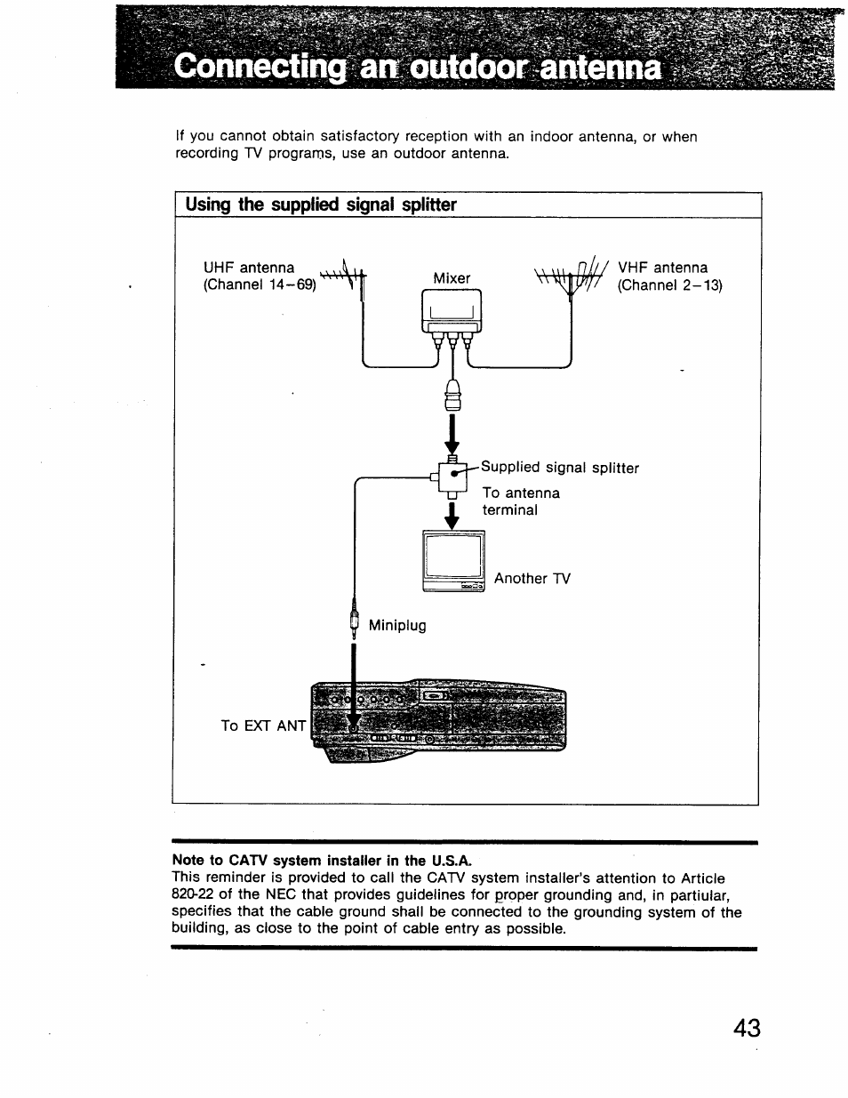 Using the supplied signal splitter | Sony GV-8 User Manual | Page 43 / 60