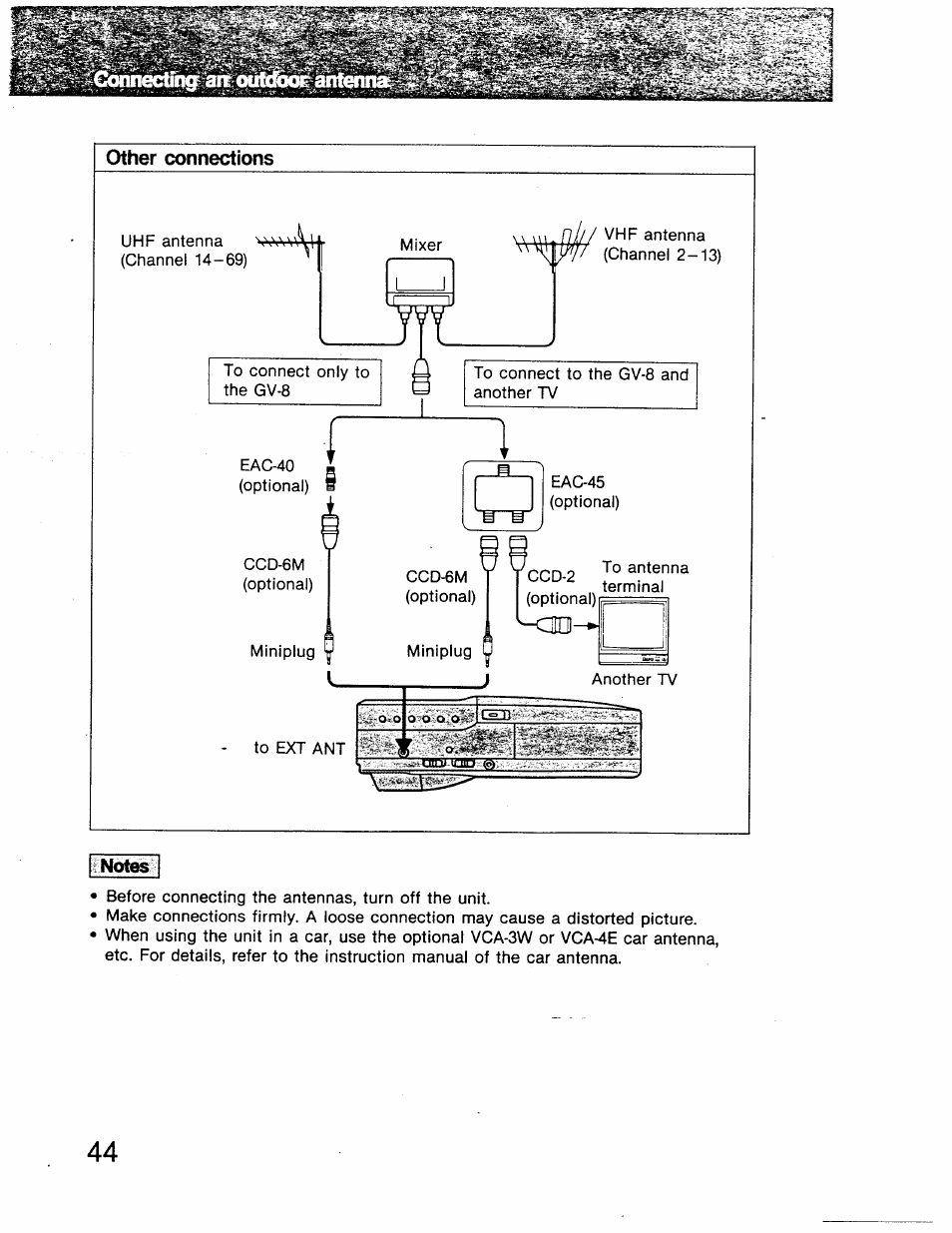 Other connections, Notes | Sony GV-8 User Manual | Page 44 / 60