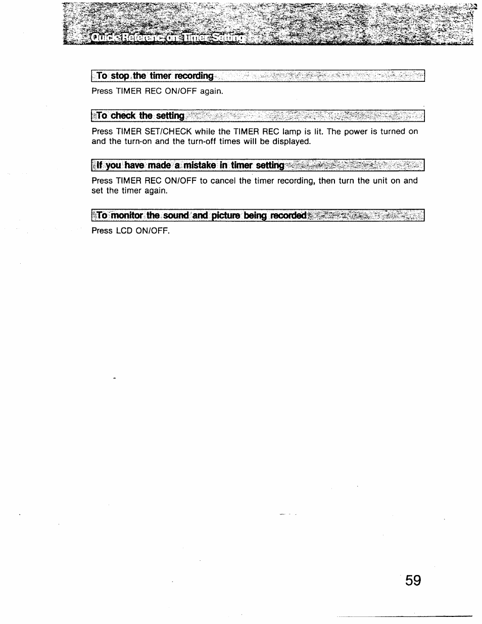 To stop ,the timer recording, To dieck the setting, If you have made a mistake in timer setting | Sony GV-8 User Manual | Page 59 / 60