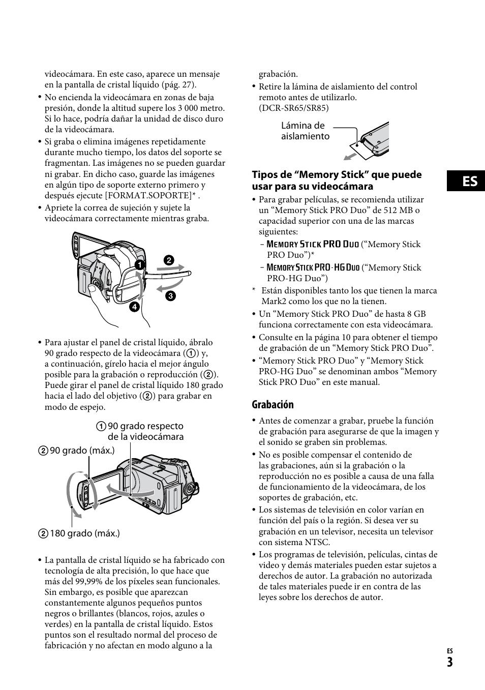 Grabación | Sony DCR-SR65 User Manual | Page 37 / 68