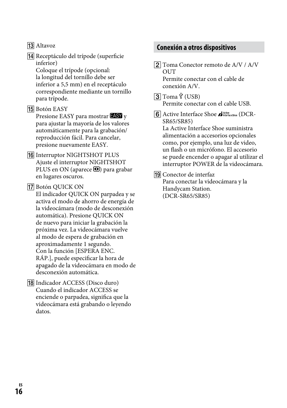 Conexión a otros dispositivos | Sony DCR-SR65 User Manual | Page 50 / 68