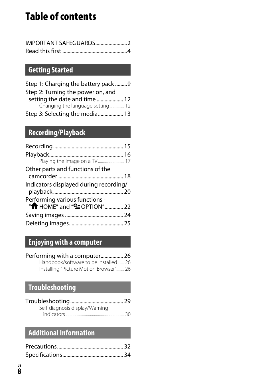 Sony DCR-SR65 User Manual | Page 8 / 68
