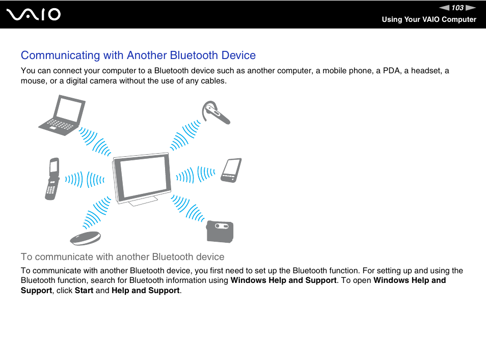 Communicating with another bluetooth device | Sony VGC-LV170J User Manual | Page 103 / 208