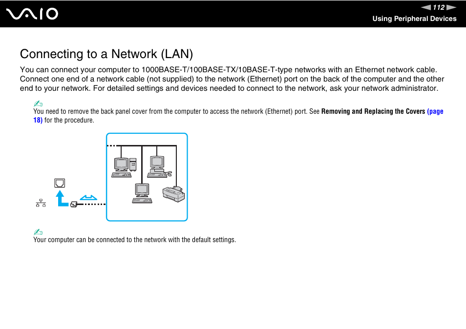 Connecting to a network (lan) | Sony VGC-LV170J User Manual | Page 112 / 208