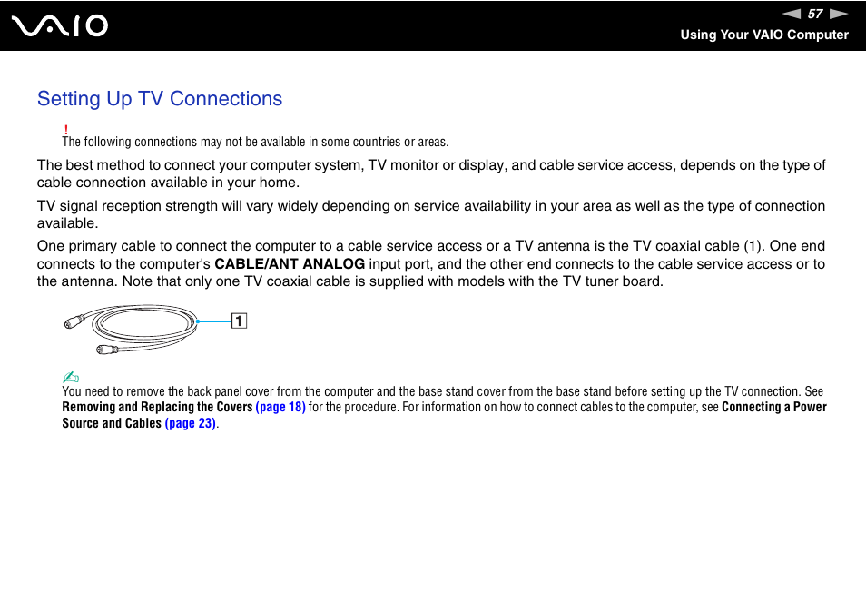Setting up tv connections | Sony VGC-LV170J User Manual | Page 57 / 208