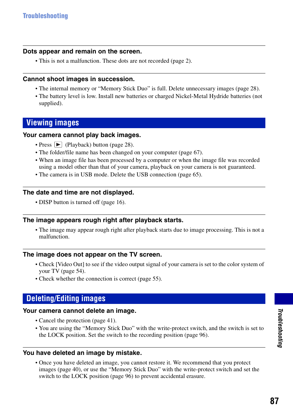 Viewing images, Deleting/editing images, Viewing images deleting/editing images | Sony DSC-S700BDL User Manual | Page 87 / 101