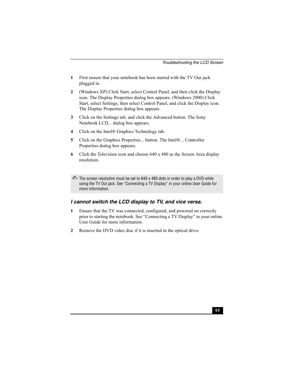 4 click on the intel® graphics technology tab | Sony PCG-FX370 User Manual | Page 61 / 80