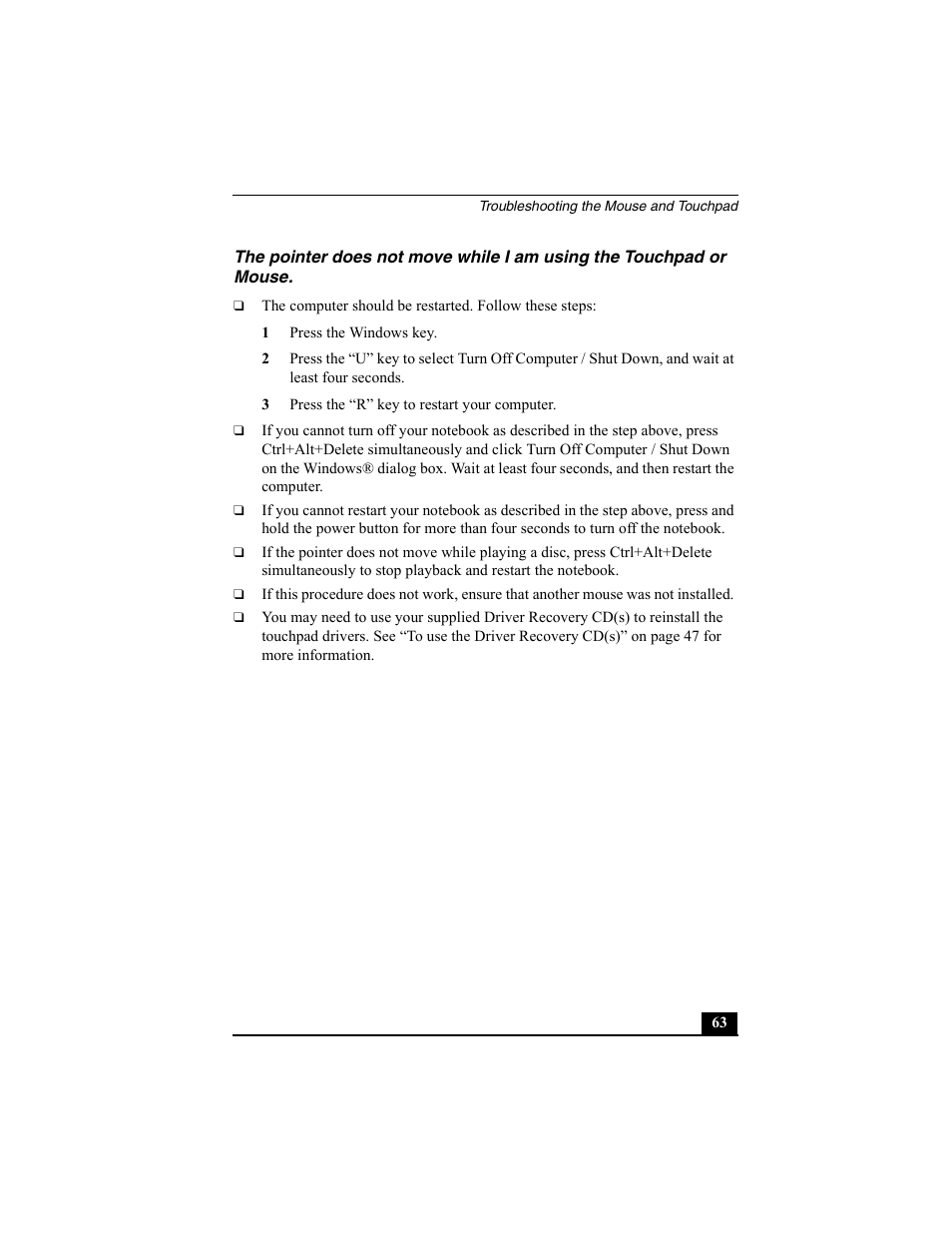 1 press the windows key, 3 press the “r” key to restart your computer | Sony PCG-FX370 User Manual | Page 63 / 80