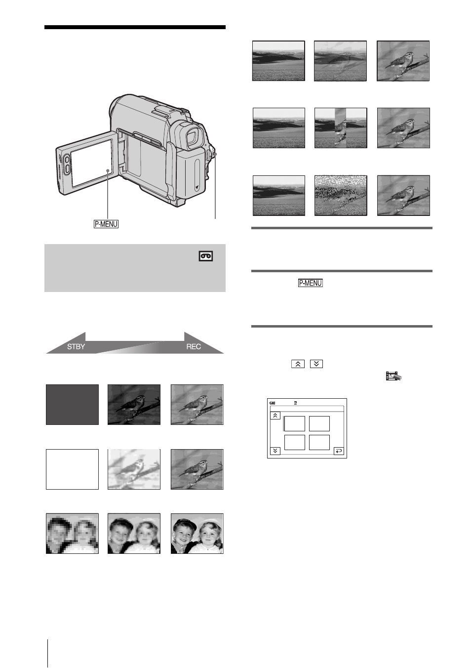 Recording a picture using various effects, Fading in and out of a scene – fader, Fading in and out of a scene | Fader, R (p. 42) | Sony DCR-HC30 User Manual | Page 42 / 148