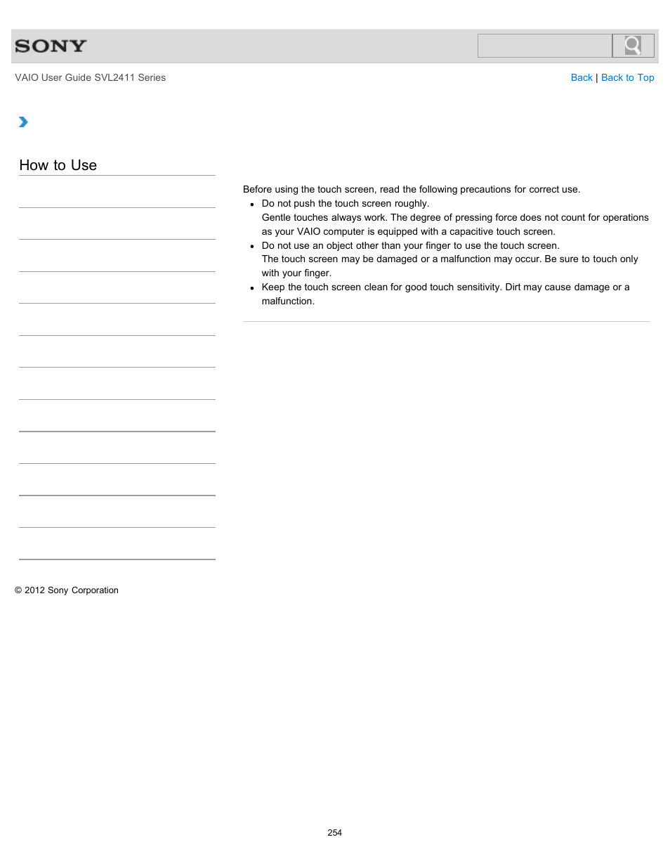 How to use | Sony SVL241190X User Manual | Page 254 / 522