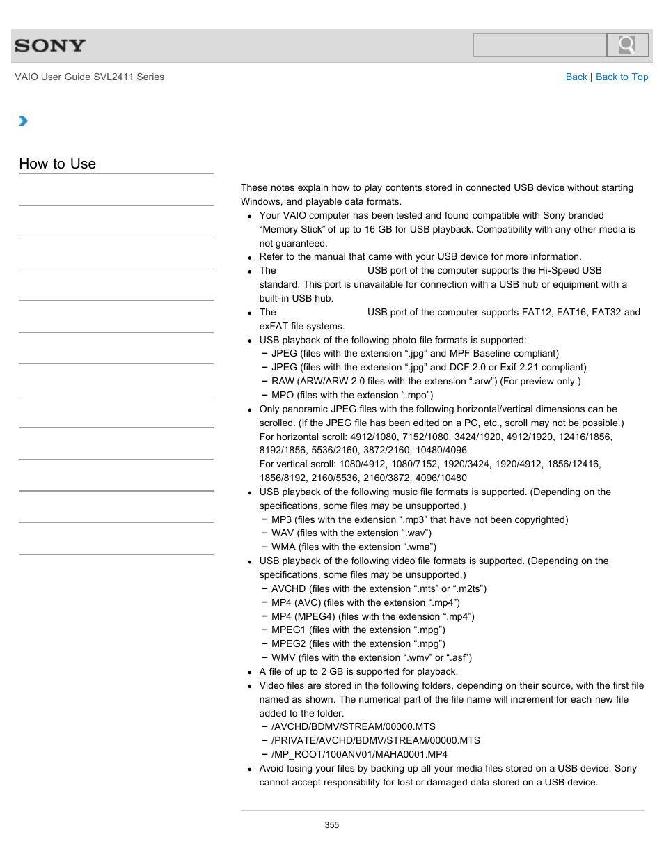 How to use | Sony SVL241190X User Manual | Page 355 / 522