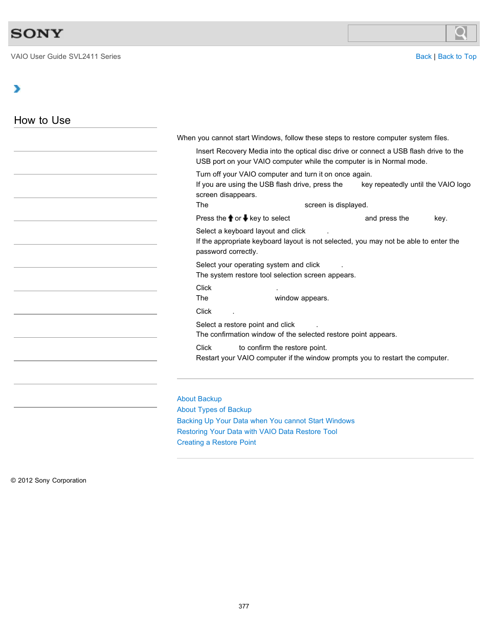 Windows, How to use | Sony SVL241190X User Manual | Page 377 / 522