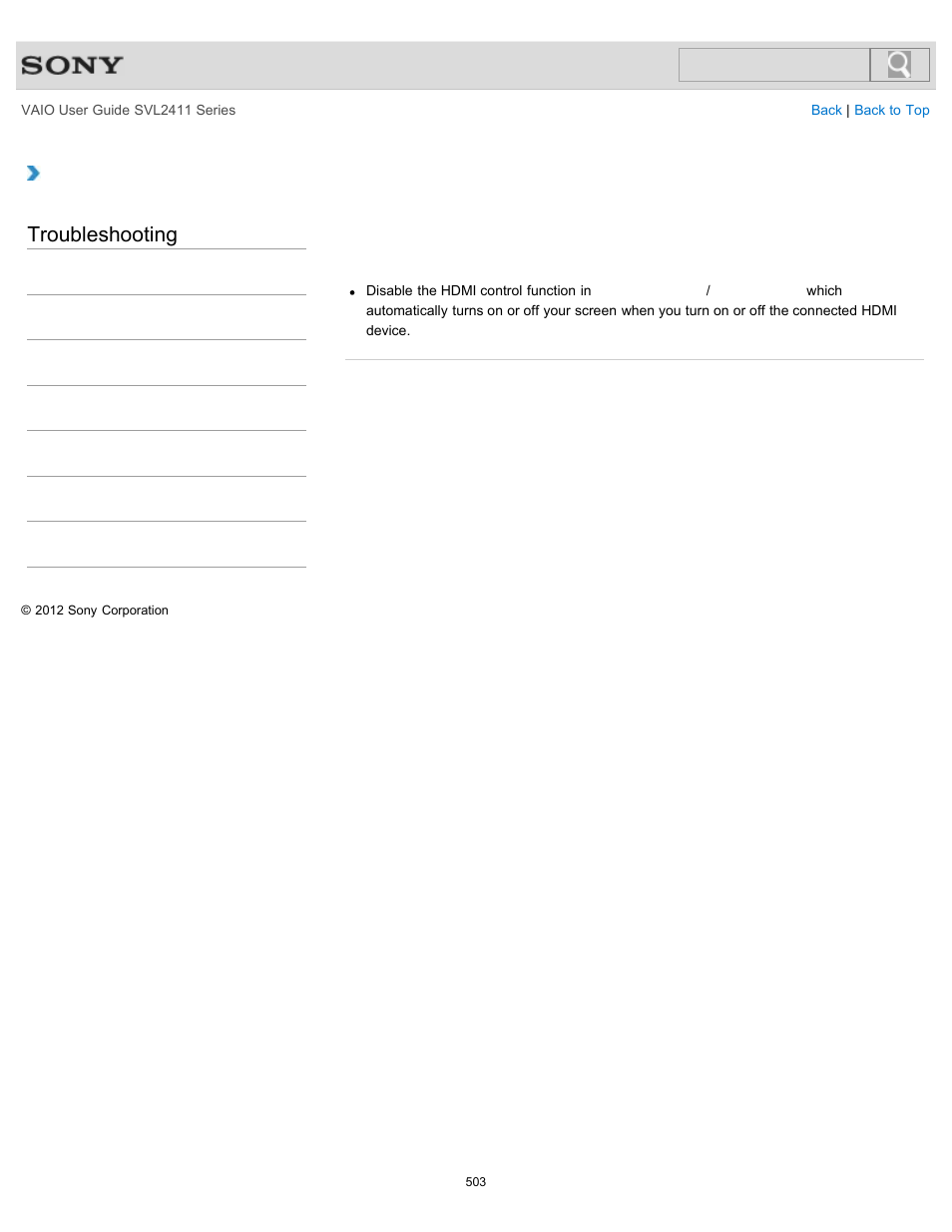 Normal mode from sleep mode, Troubleshooting | Sony SVL241190X User Manual | Page 503 / 522
