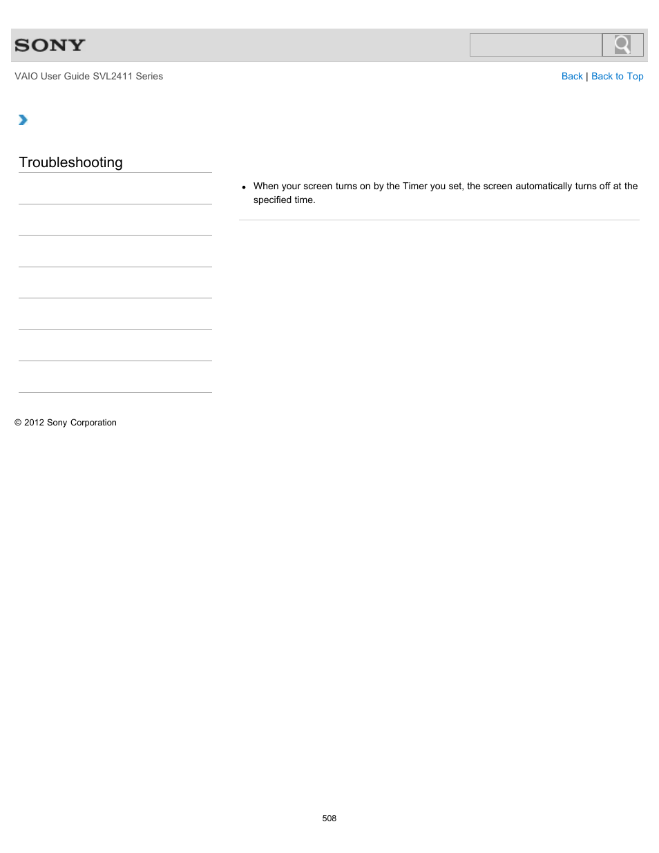 Why does my vaio computer automatically turn off, Troubleshooting | Sony SVL241190X User Manual | Page 508 / 522