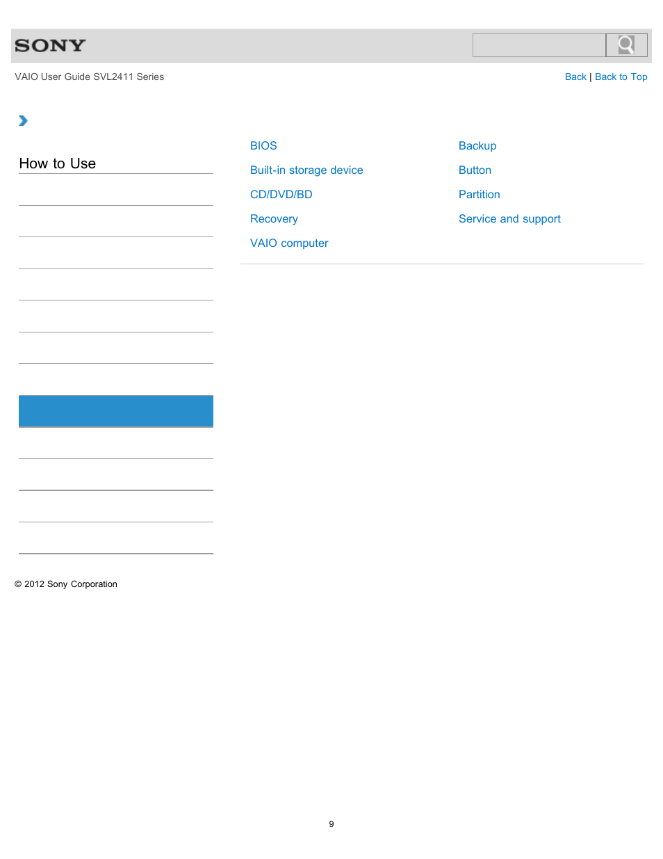 Backup / recovery, How to use | Sony SVL241190X User Manual | Page 9 / 522