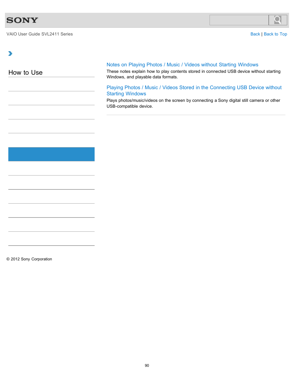 Video, How to use | Sony SVL241190X User Manual | Page 90 / 522