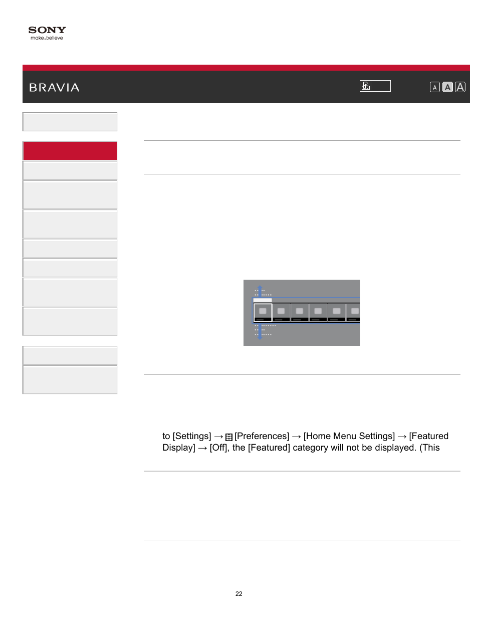 Home menu screen | Sony KDL-65W850A User Manual | Page 22 / 249
