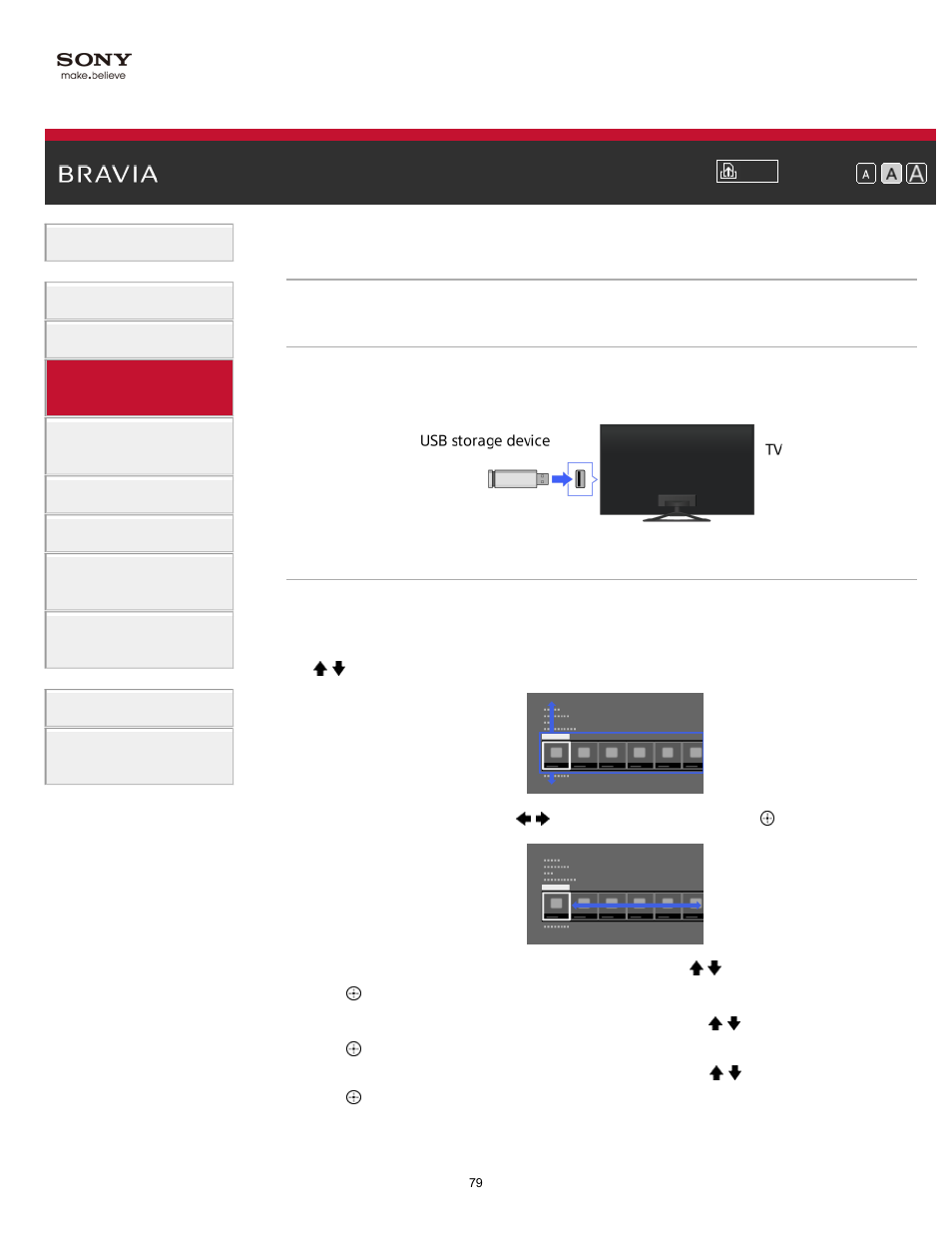 Usb device | Sony KDL-65W850A User Manual | Page 79 / 249