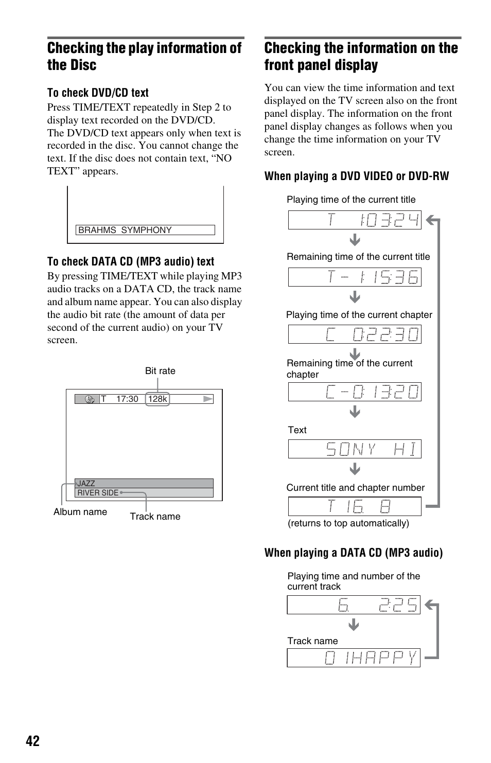 Checking the play information of the disc | Sony DVP-NS575PB User Manual | Page 42 / 80