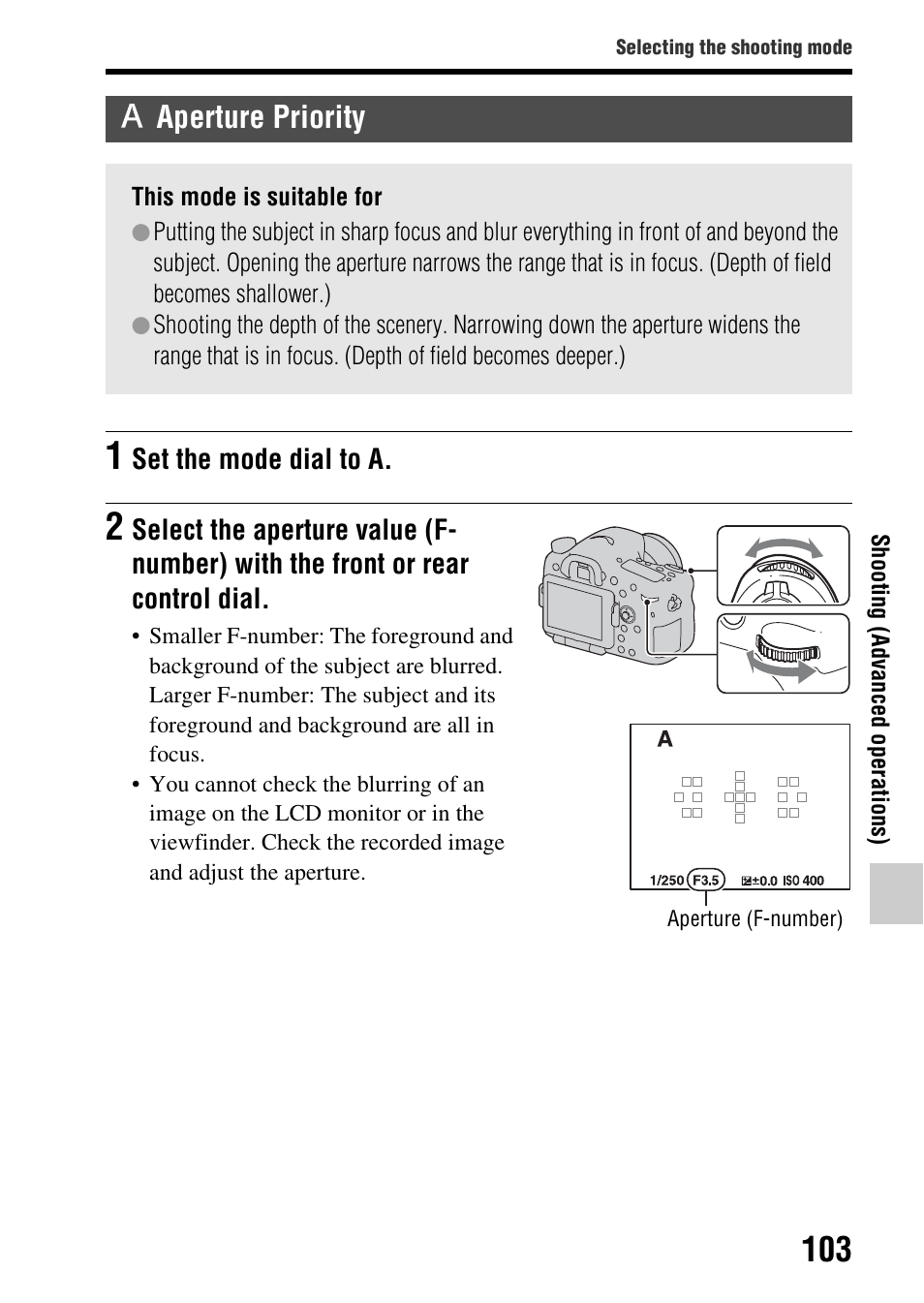 Aperture priority | Sony SLT-A77VM User Manual | Page 103 / 242
