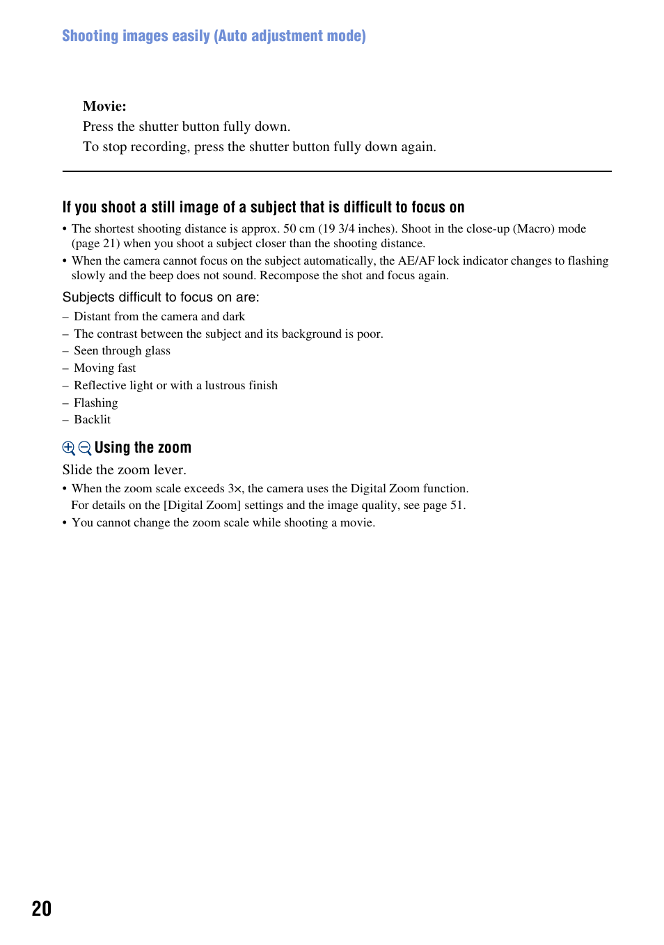 Sony DSC-W55BDL User Manual | Page 20 / 111