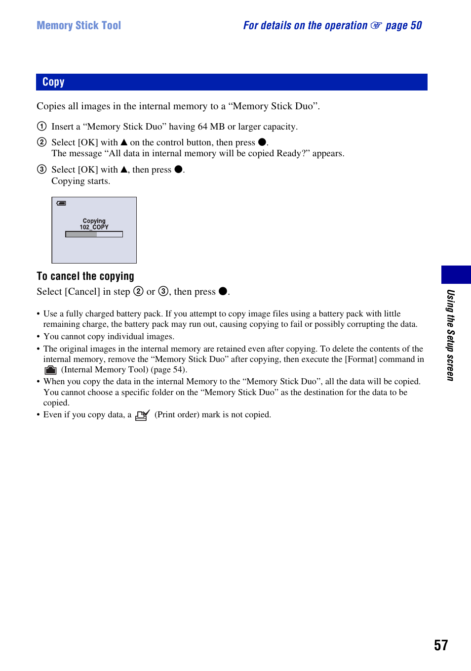 Copy | Sony DSC-W55BDL User Manual | Page 57 / 111