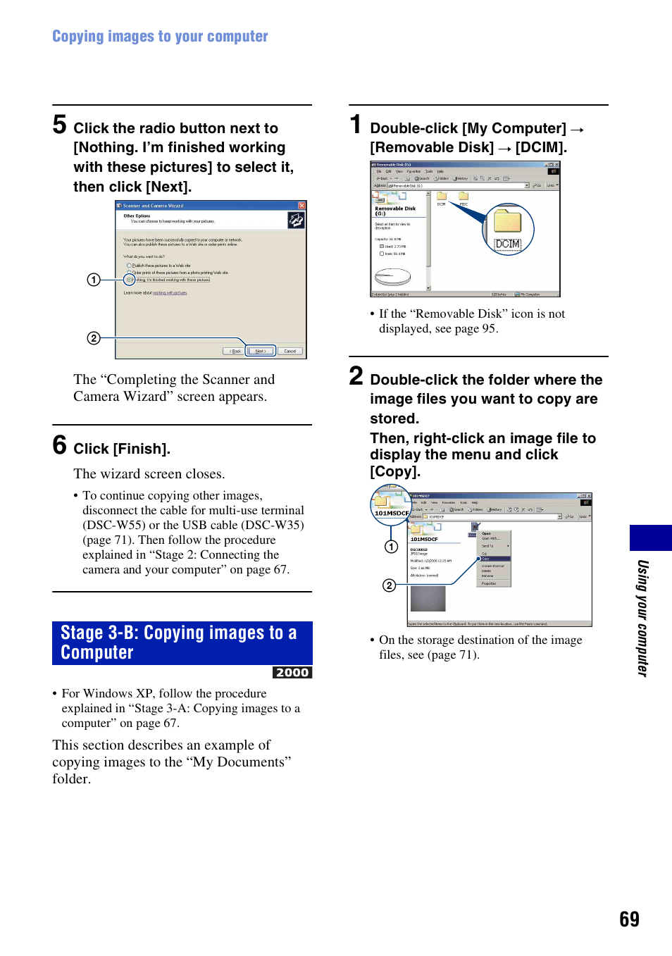 69 w, Stage 3-b: copying images to a computer | Sony DSC-W55BDL User Manual | Page 69 / 111
