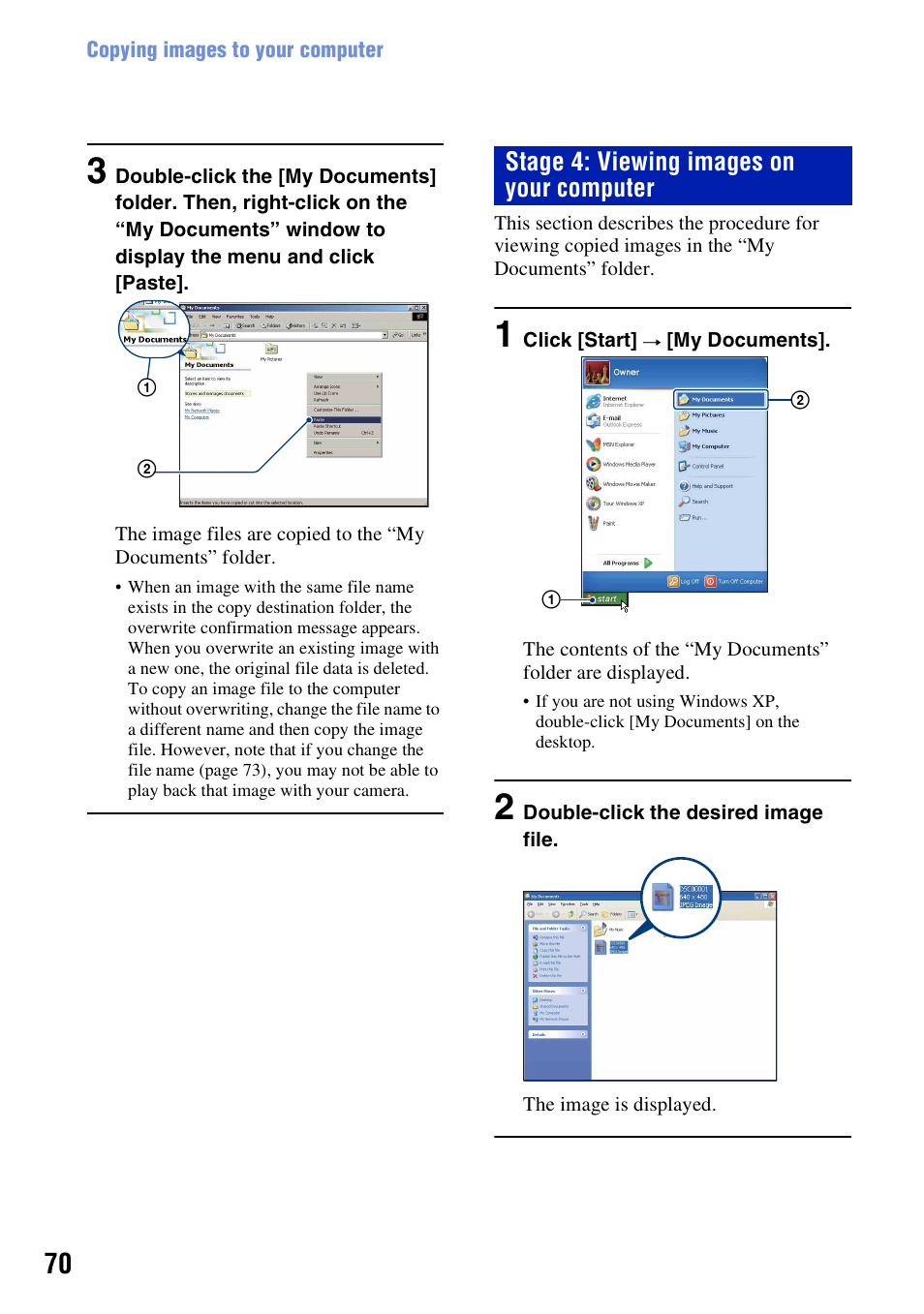 Stage 4: viewing images on your computer | Sony DSC-W55BDL User Manual | Page 70 / 111