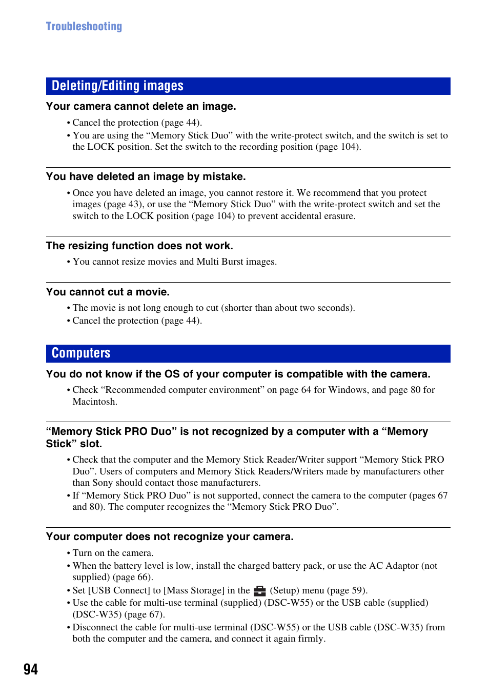 Deleting/editing images, Computers, Deleting/editing images computers | Sony DSC-W55BDL User Manual | Page 94 / 111