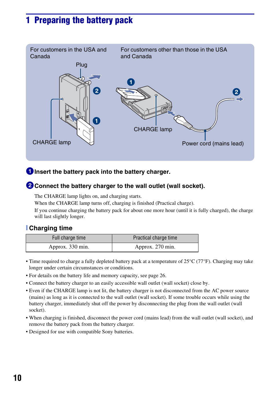 1 preparing the battery pack | Sony DSC-W55BDLWM User Manual | Page 10 / 64