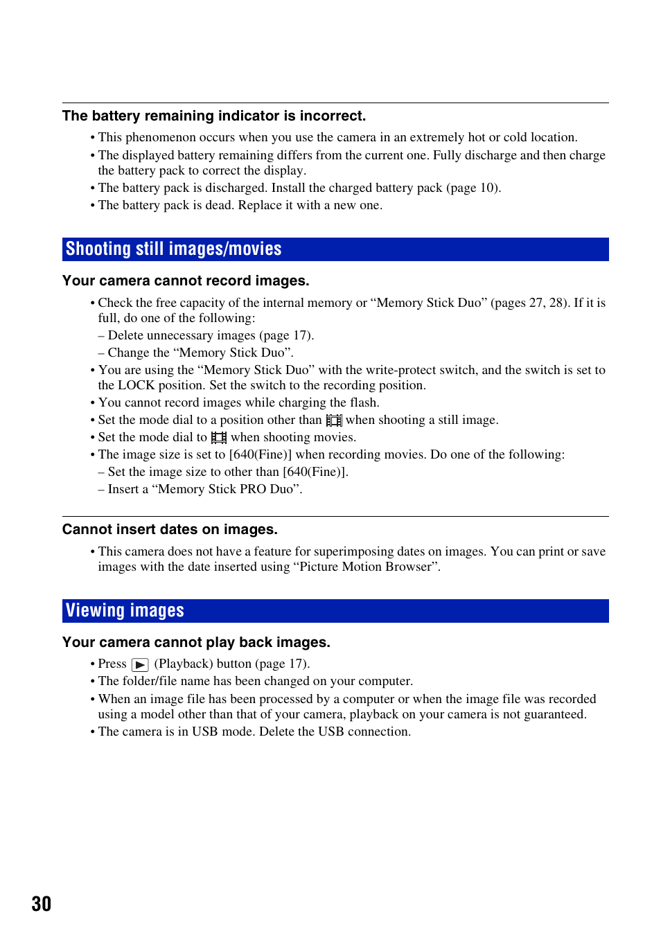 Shooting still images/movies, Viewing images, Shooting still images/movies viewing images | Sony DSC-W55BDLWM User Manual | Page 30 / 64