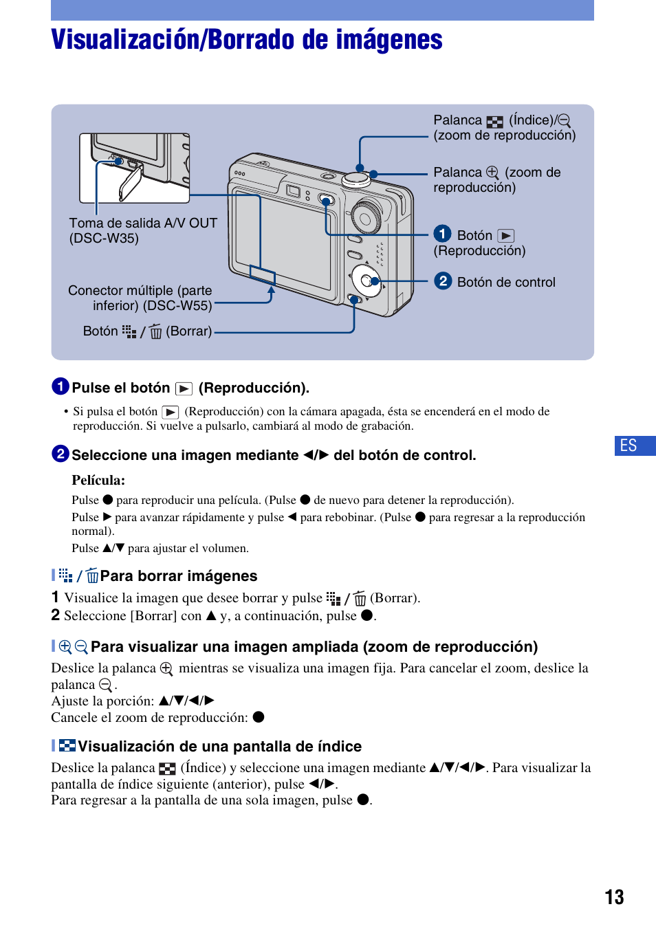 Visualización/borrado de imágenes | Sony DSC-W55BDLWM User Manual | Page 45 / 64