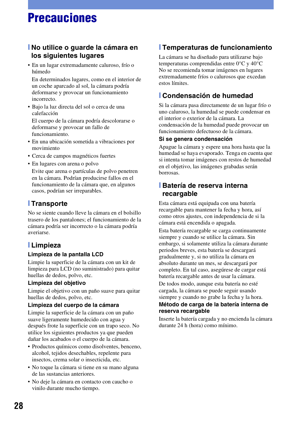 Precauciones | Sony DSC-W55BDLWM User Manual | Page 60 / 64