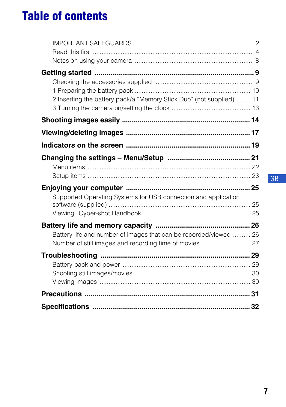 Sony DSC-W55BDLWM User Manual | Page 7 / 64