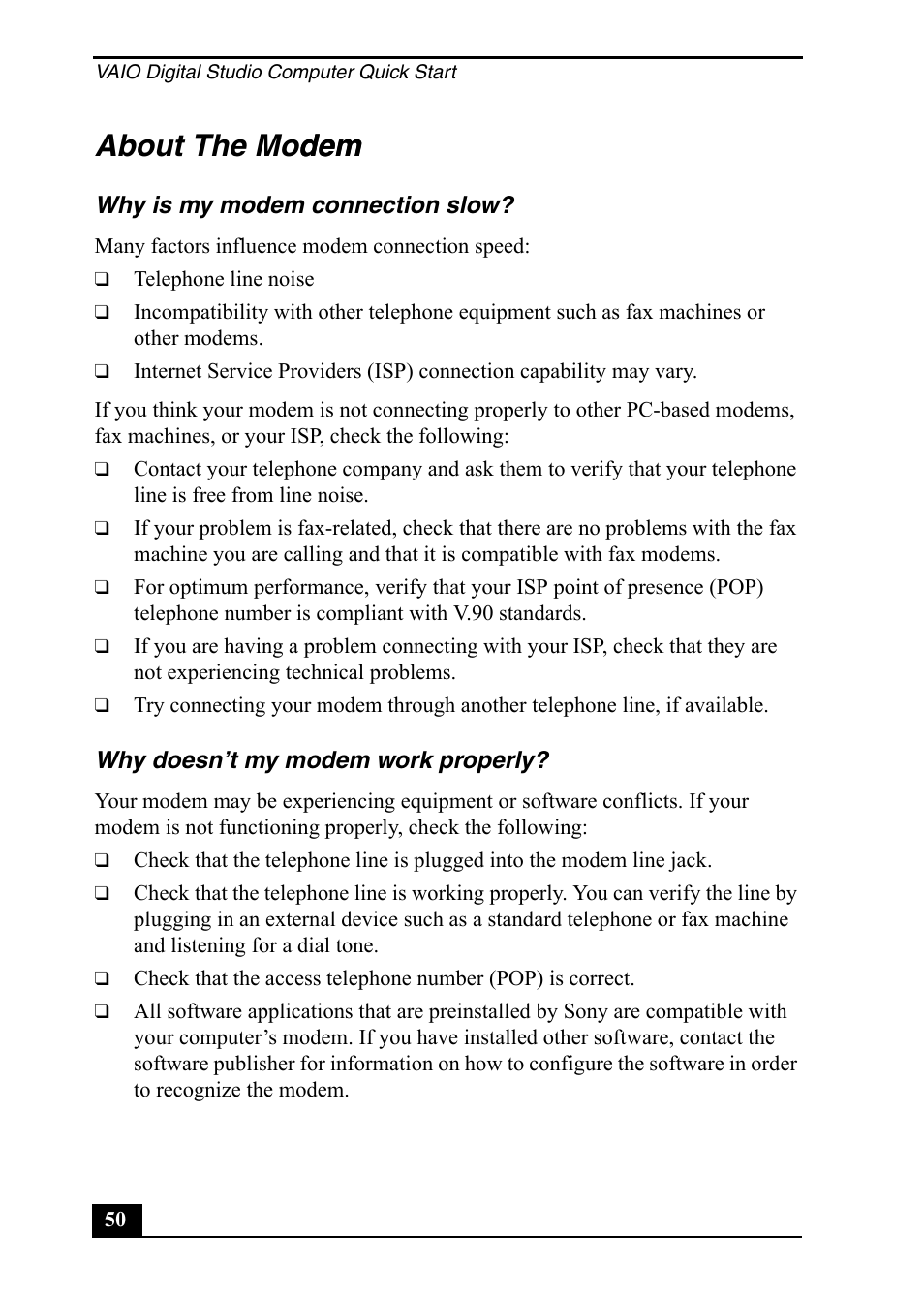 About the modem dem | Sony PCV-RX860 User Manual | Page 50 / 80